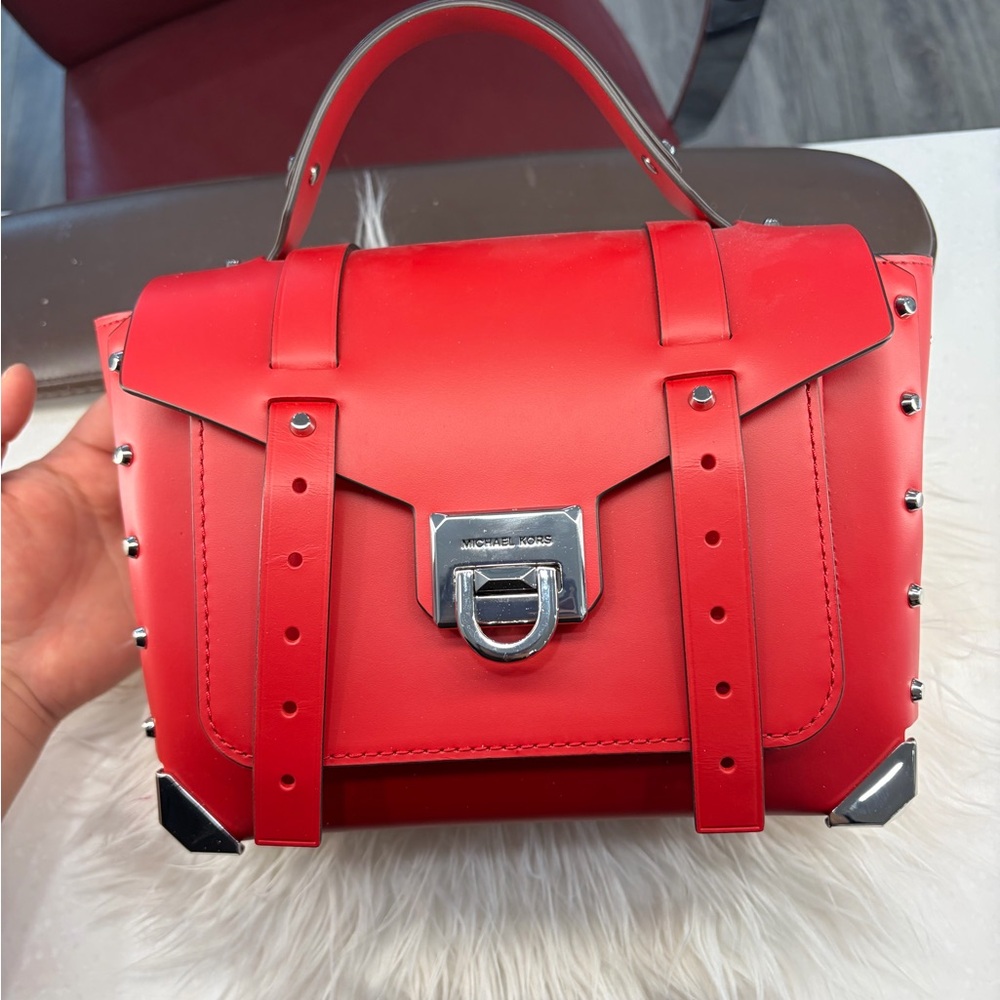 Michael Kors Red Satchel with Silver Accents